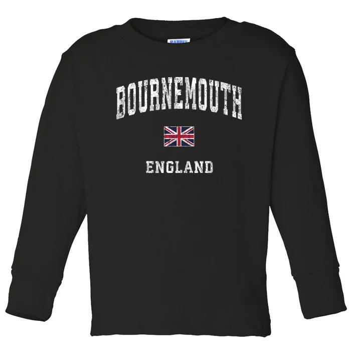 Bournemouth England Vintage Athletic Sports Design Toddler Long Sleeve Shirt