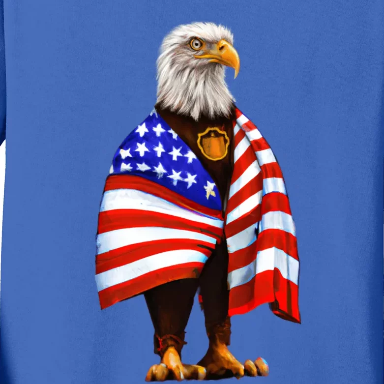 Bald Eagle Wearing An American Flag Great Gift Patriotic Eagle Great Gift Kids Long Sleeve Shirt