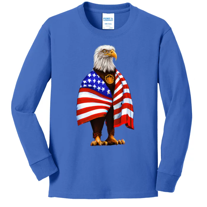 Bald Eagle Wearing An American Flag Great Gift Patriotic Eagle Great Gift Kids Long Sleeve Shirt