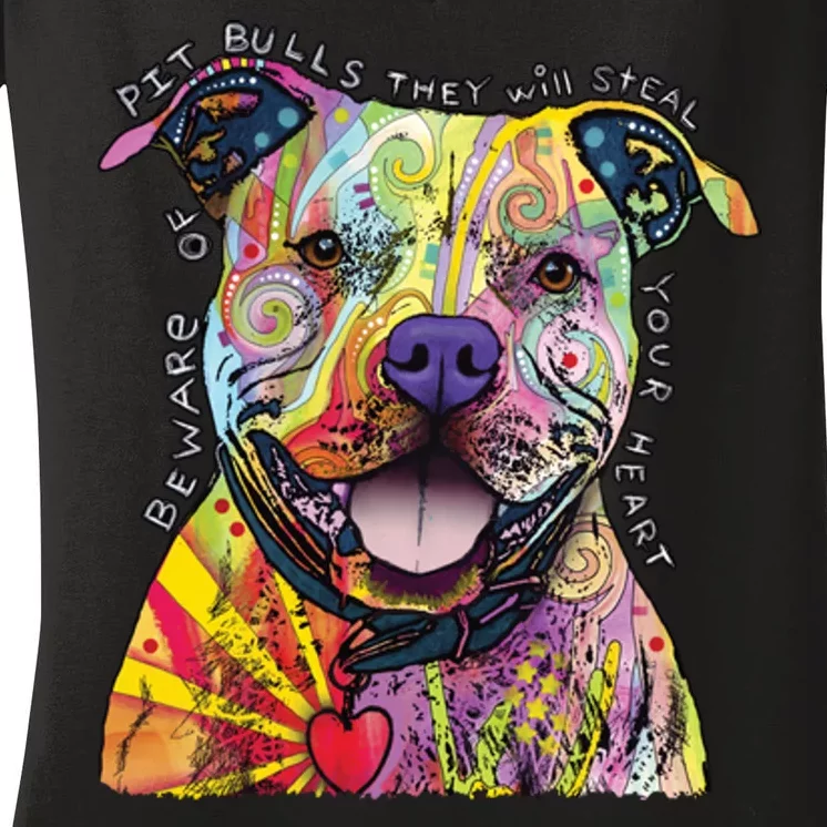 Beware of Pit Bulls - Dog - Dean Russo Women's V-Neck T-Shirt