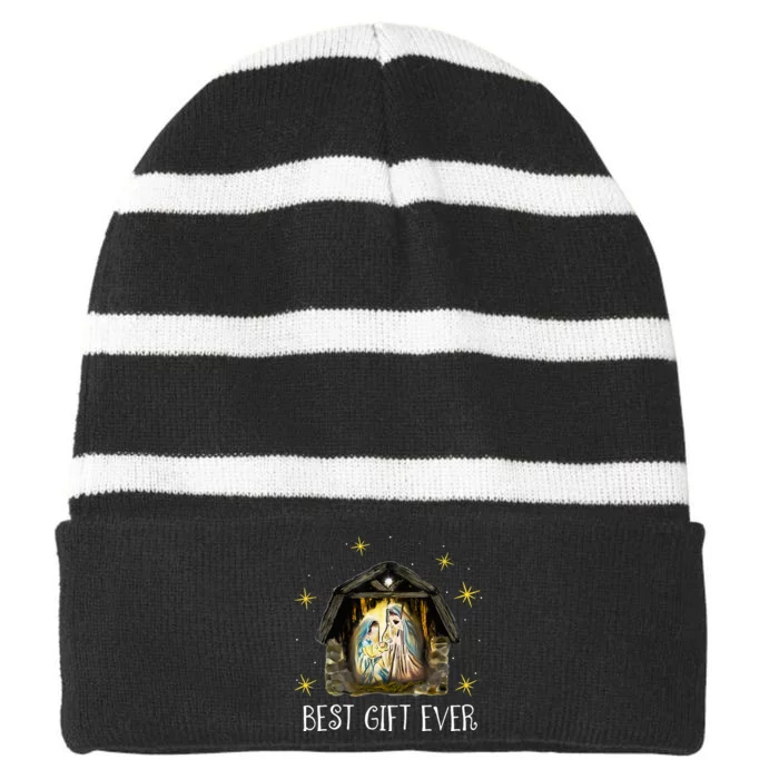 Best Ever Xmas Cool Jesus Nativity Scene Christian Striped Beanie with Solid Band