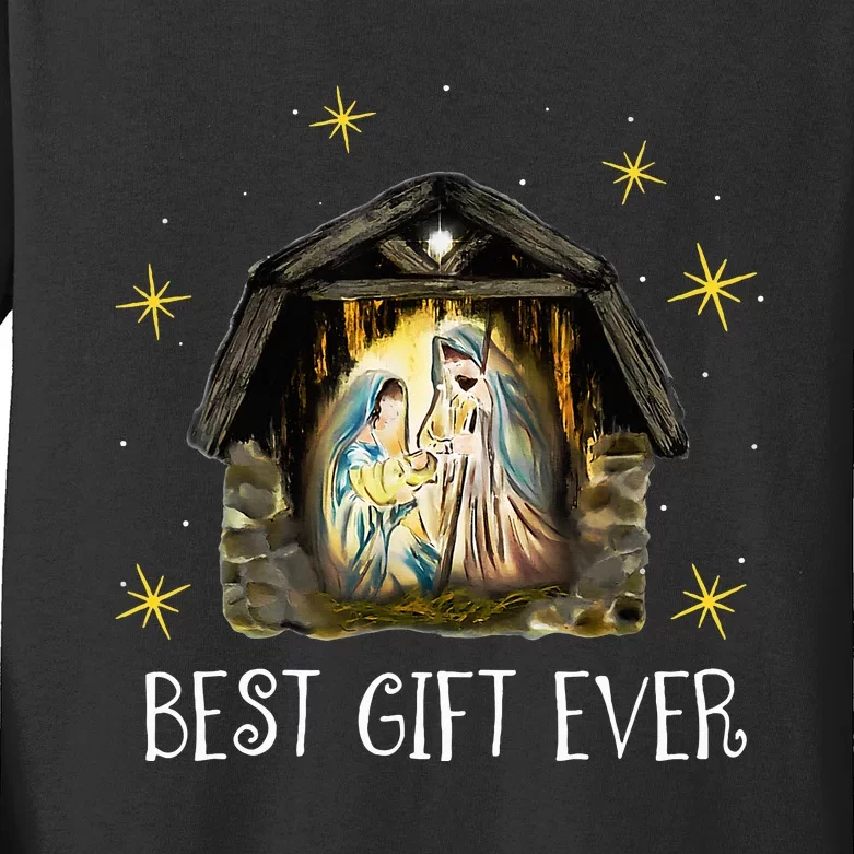 Best Ever Xmas Cool Jesus Nativity Scene Christian Kids Long Sleeve Shirt