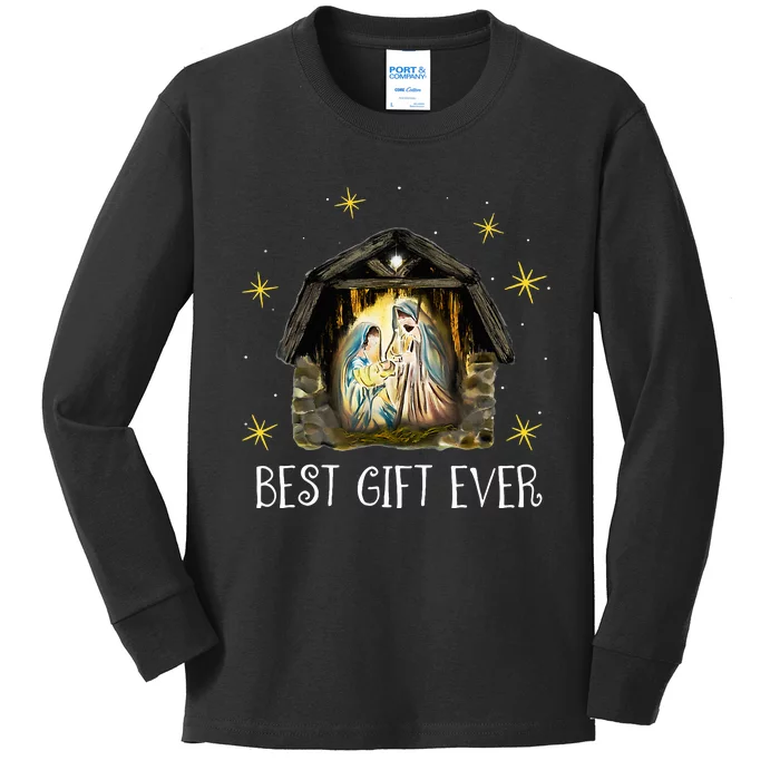 Best Ever Xmas Cool Jesus Nativity Scene Christian Kids Long Sleeve Shirt