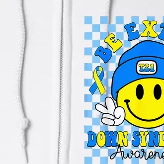 Be Extra Yellow And Blue Smile Face Down Syndrome Full Zip Hoodie