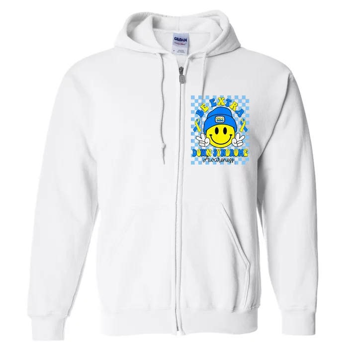 Be Extra Yellow And Blue Smile Face Down Syndrome Full Zip Hoodie