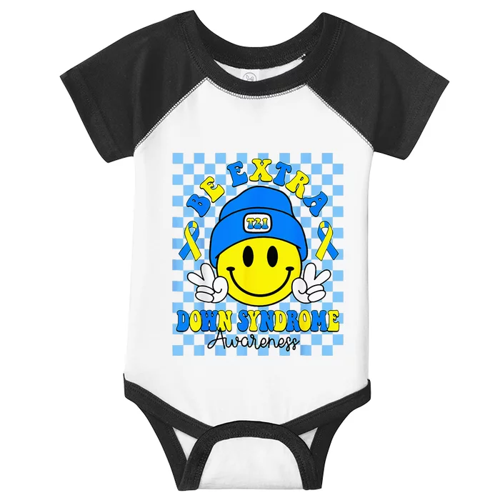 Be Extra Yellow And Blue Smile Face Down Syndrome Infant Baby Jersey Bodysuit