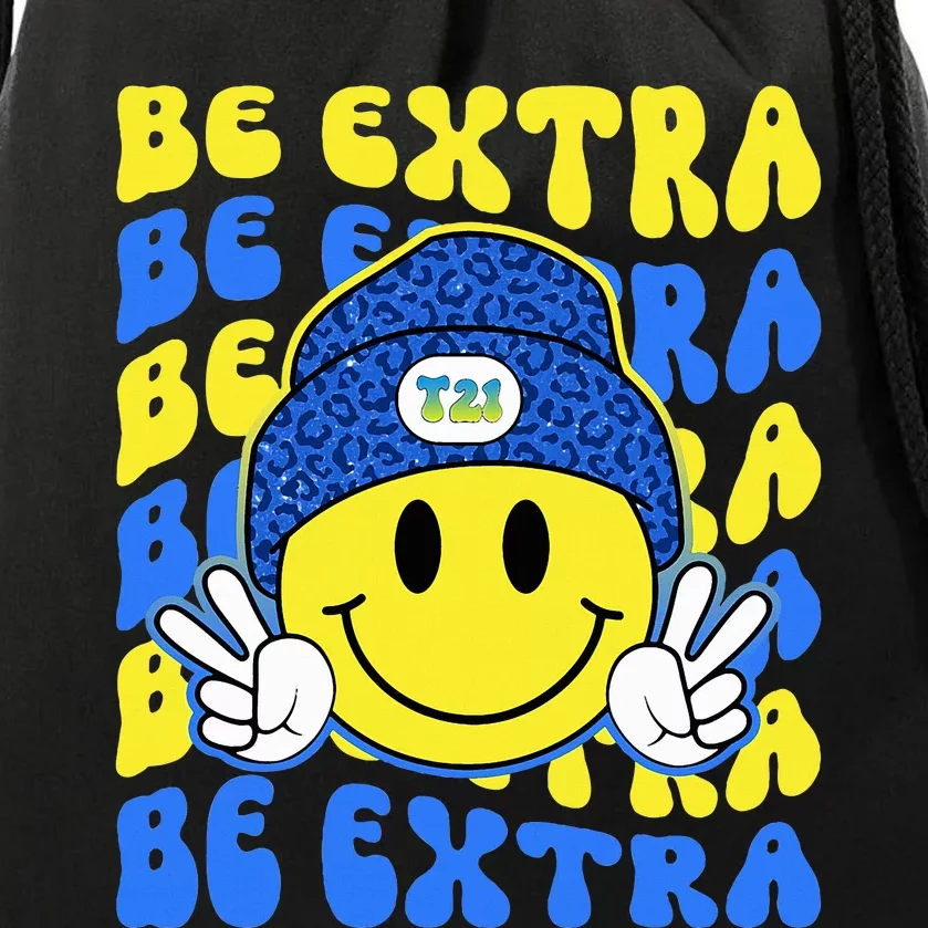 Be Extra Yellow And Blue Smile Face Down Syndrome Awareness Drawstring Bag