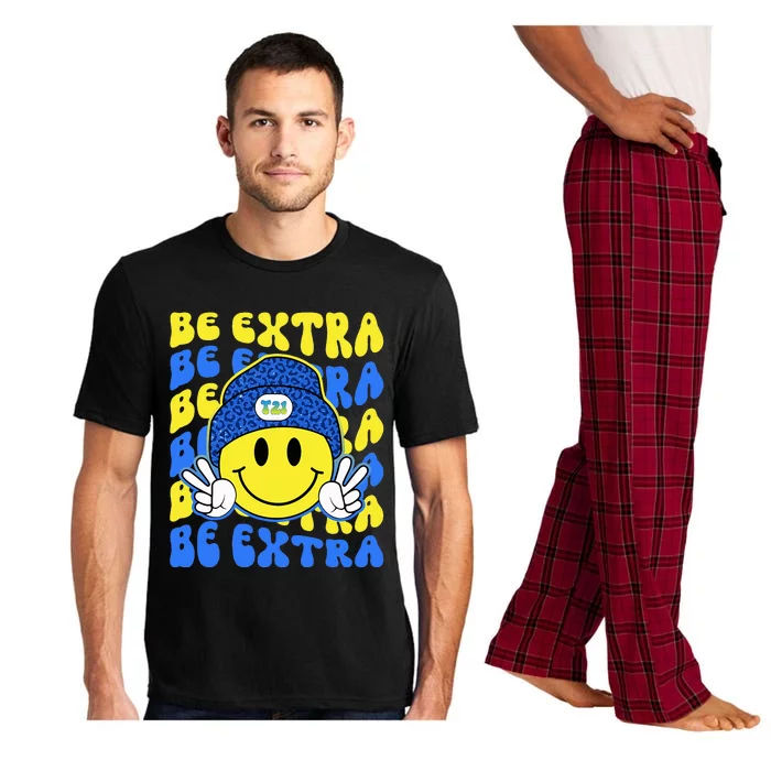 Be Extra Yellow And Blue Smile Face Down Syndrome Awareness Pajama Set