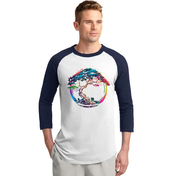 Bonsai Enso Zen Circle Tree Japan Spirituality Rainbow Gift Baseball Sleeve Shirt