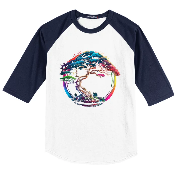 Bonsai Enso Zen Circle Tree Japan Spirituality Rainbow Gift Baseball Sleeve Shirt