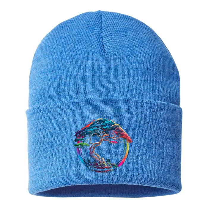 Bonsai Enso Zen Circle Tree Japan Spirituality Rainbow Gift Sustainable Knit Beanie