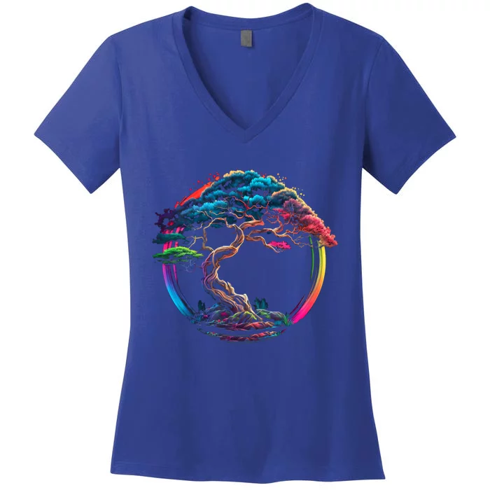 Bonsai Enso Zen Circle Tree Japan Spirituality Rainbow Gift Women's V-Neck T-Shirt