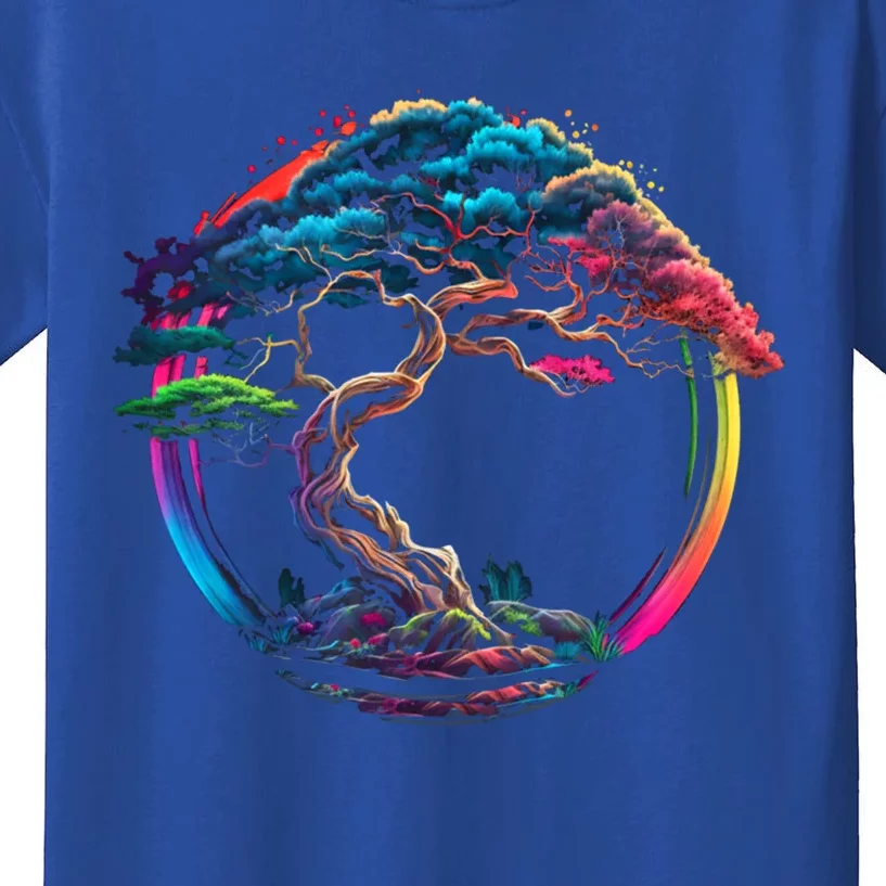 Bonsai Enso Zen Circle Tree Japan Spirituality Rainbow Gift Kids T-Shirt