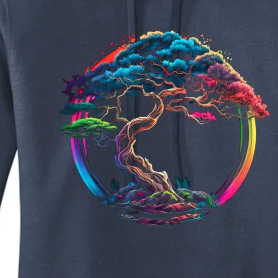 Bonsai Enso Zen Circle Tree Japan Spirituality Rainbow Gift Women's Pullover Hoodie