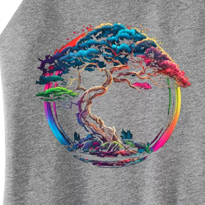 Bonsai Enso Zen Circle Tree Japan Spirituality Rainbow Gift Women’s Perfect Tri Rocker Tank