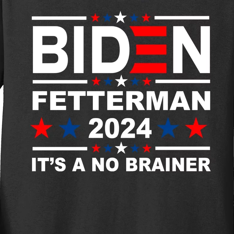 Biden Fetterman 2024 It's A No Brainer Kids Long Sleeve Shirt