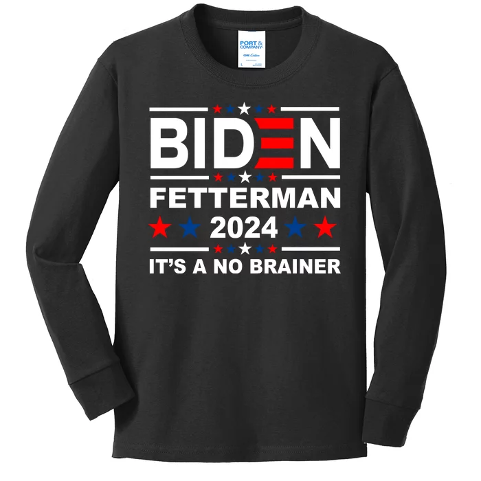 Biden Fetterman 2024 It's A No Brainer Kids Long Sleeve Shirt