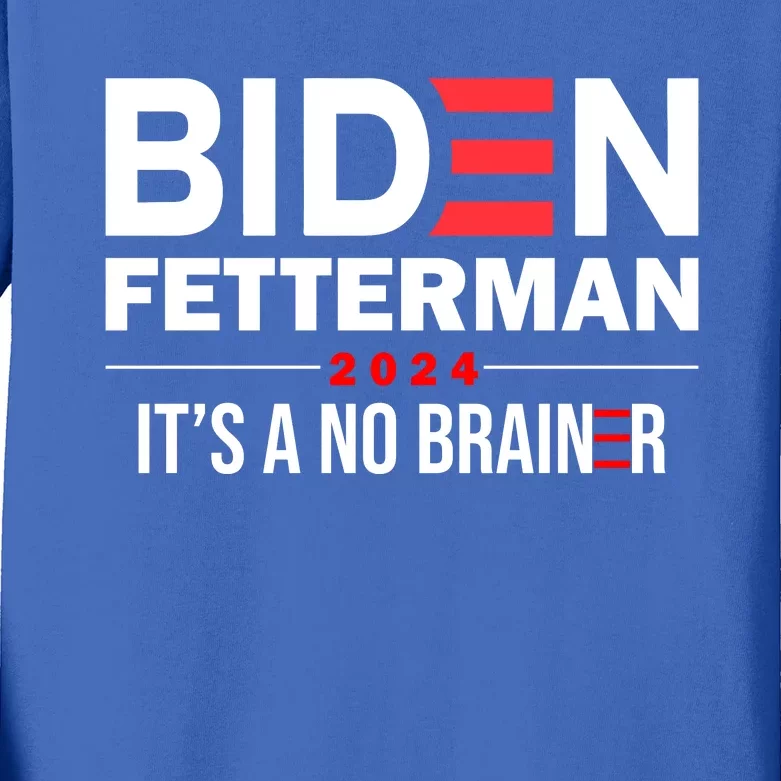 Biden Fetterman 2024 It's A No Brainer 24 Election USA Kids Long Sleeve Shirt