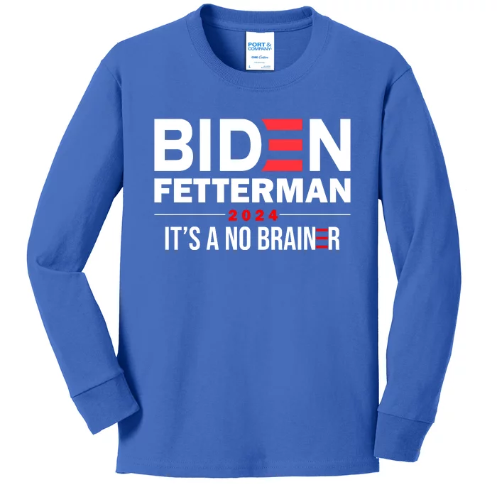 Biden Fetterman 2024 It's A No Brainer 24 Election USA Kids Long Sleeve Shirt