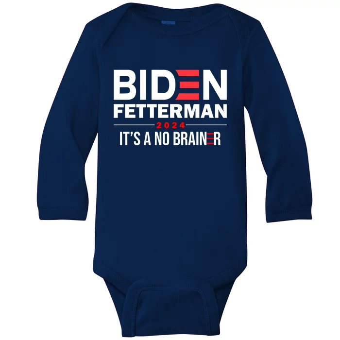 Biden Fetterman 2024 It's A No Brainer 24 Election USA Baby Long Sleeve Bodysuit