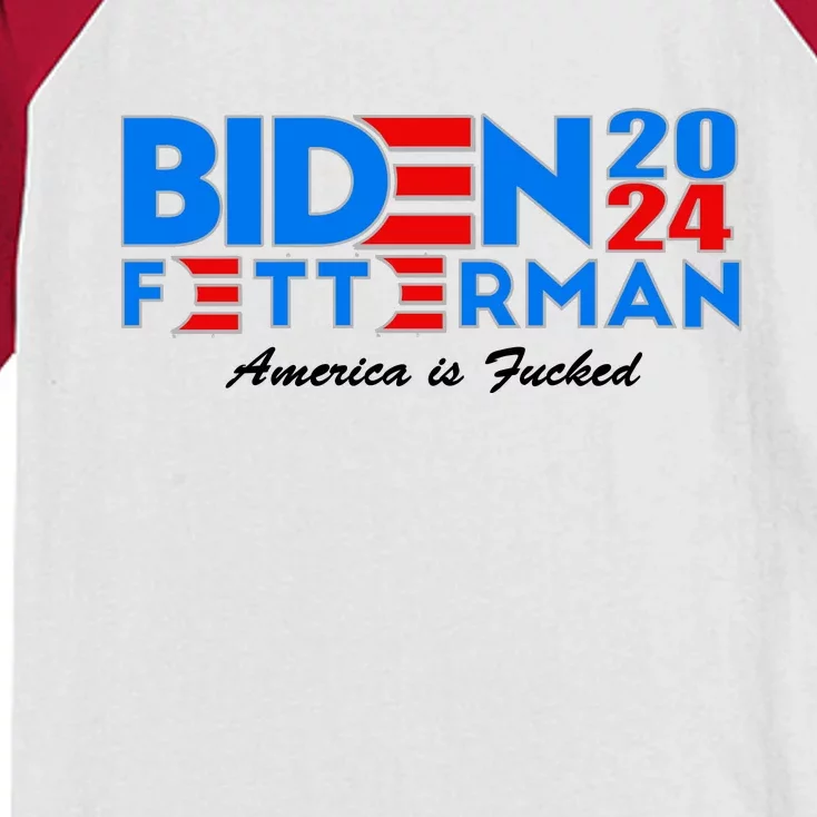 Biden Fetterman 2024 America Is Fucked Funny Kids Colorblock Raglan Jersey