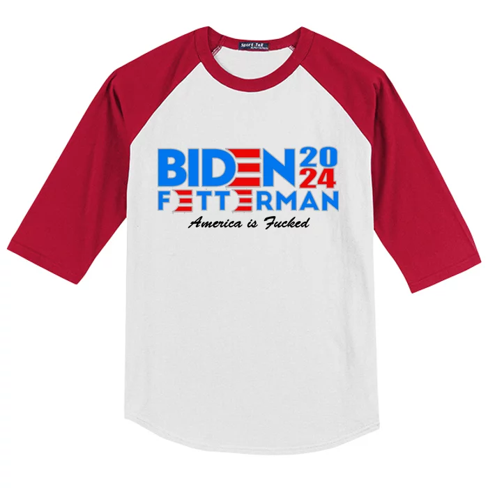 Biden Fetterman 2024 America Is Fucked Funny Kids Colorblock Raglan Jersey