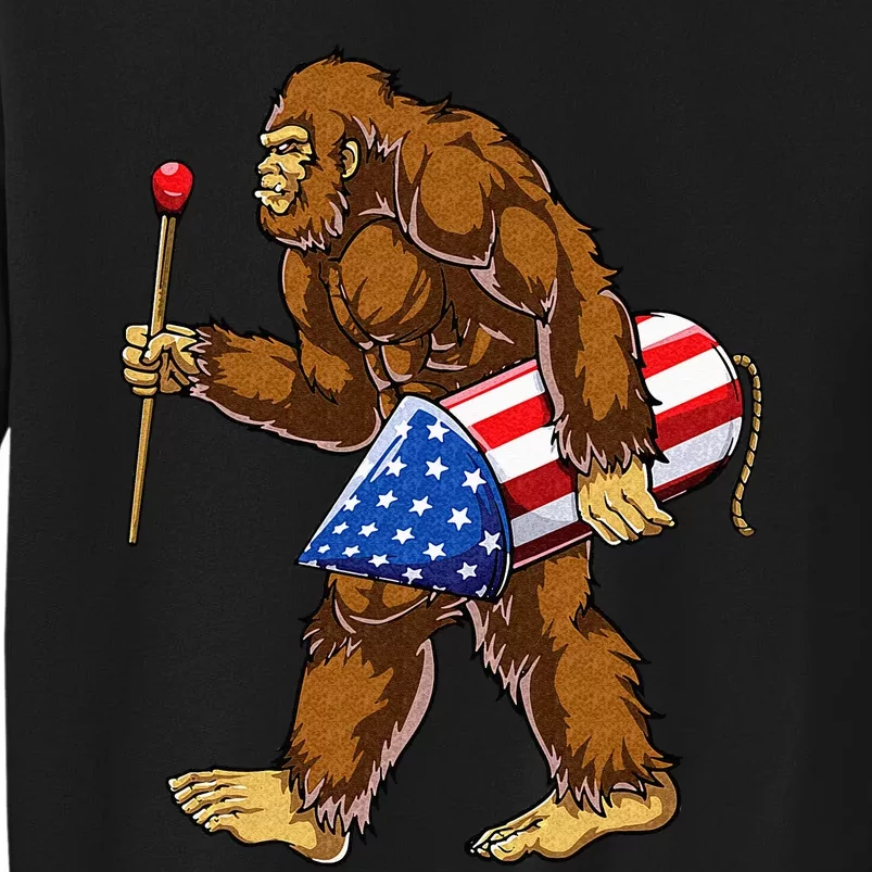 Bigfoot Fireworks 4th of July Sasquatch American Flag US Tall Sweatshirt