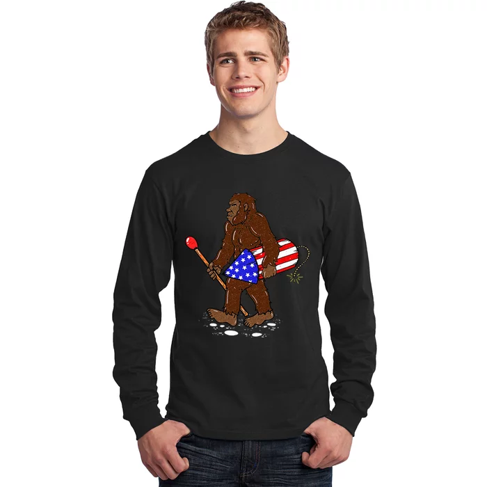 Bigfoot Fireworks 4th Of July Funny Sasquatch Lover Long Sleeve Shirt