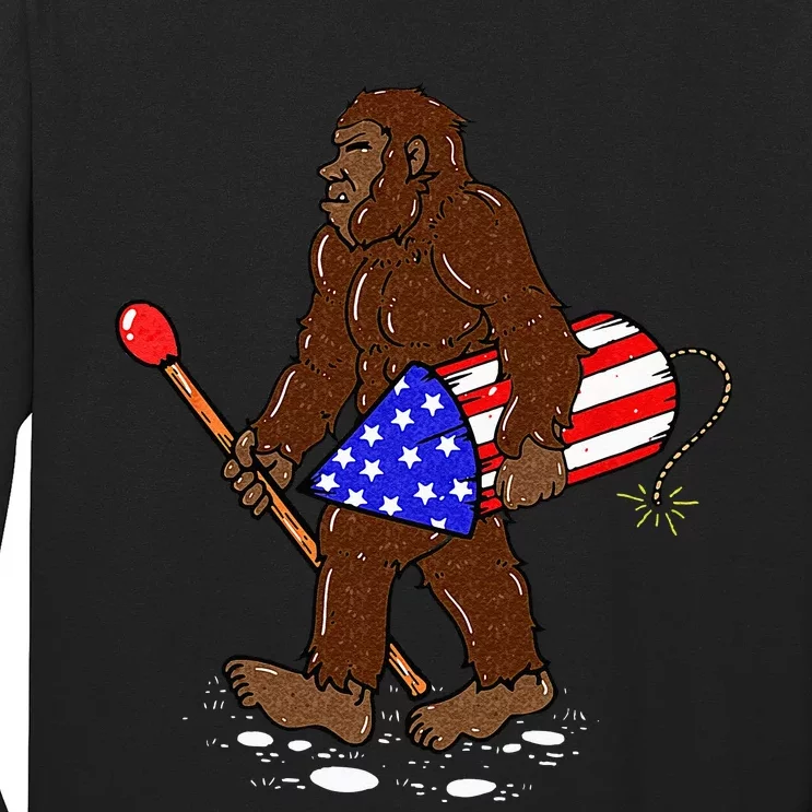 Bigfoot Fireworks 4th Of July Funny Sasquatch Lover Long Sleeve Shirt