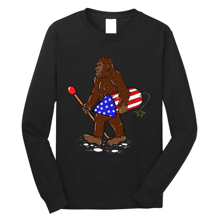 Bigfoot Fireworks 4th Of July Funny Sasquatch Lover Long Sleeve Shirt