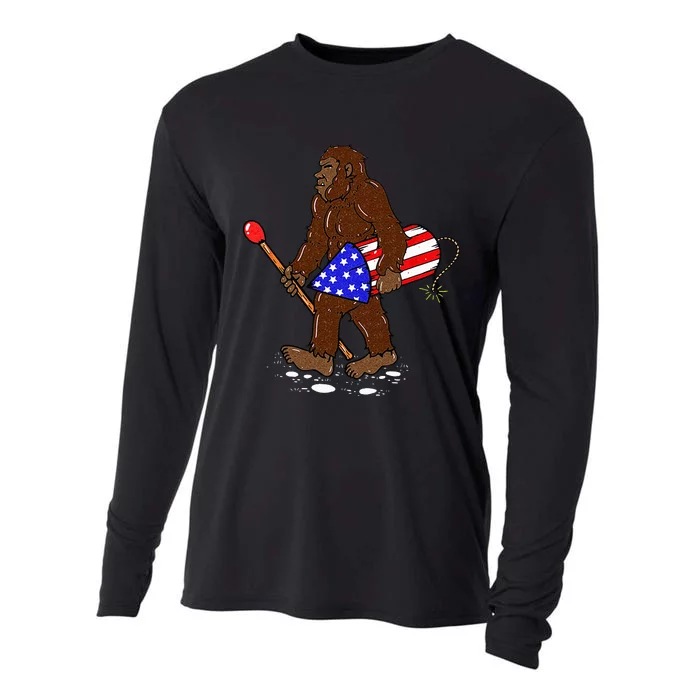 Bigfoot Fireworks 4th Of July Funny Sasquatch Lover Cooling Performance Long Sleeve Crew