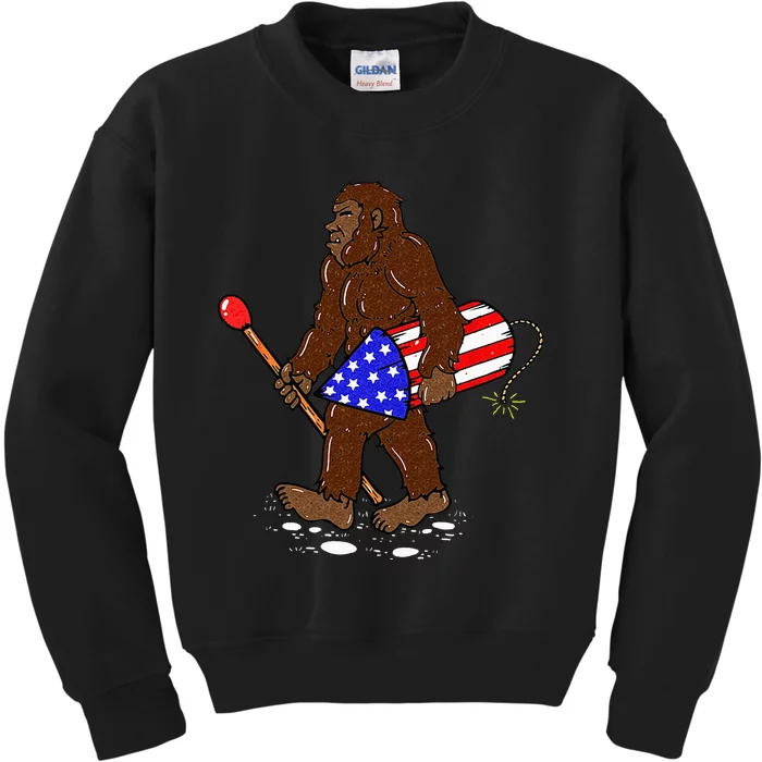 Bigfoot Fireworks 4th Of July Funny Sasquatch Lover Kids Sweatshirt