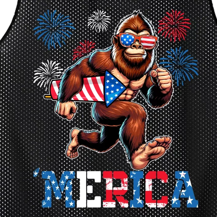 Bigfoot Fireworks 4th Of July Men Sasquatch American Flag Mesh Reversible Basketball Jersey Tank