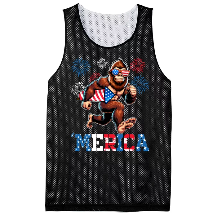 Bigfoot Fireworks 4th Of July Men Sasquatch American Flag Mesh Reversible Basketball Jersey Tank