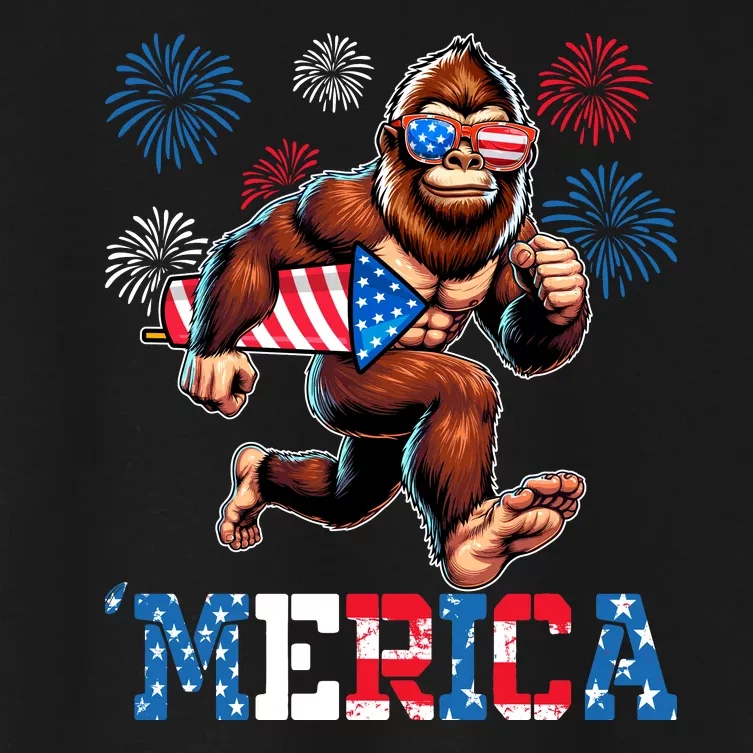 Bigfoot Fireworks 4th Of July Men Sasquatch American Flag Women's Crop Top Tee