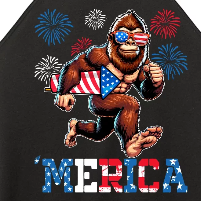 Bigfoot Fireworks 4th Of July Men Sasquatch American Flag Women’s Perfect Tri Rocker Tank