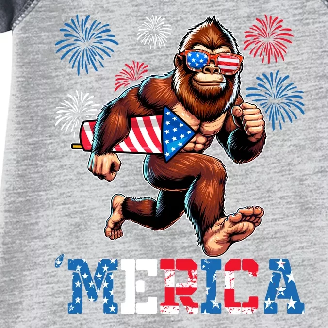 Bigfoot Fireworks 4th Of July Men Sasquatch American Flag Infant Baby Jersey Bodysuit