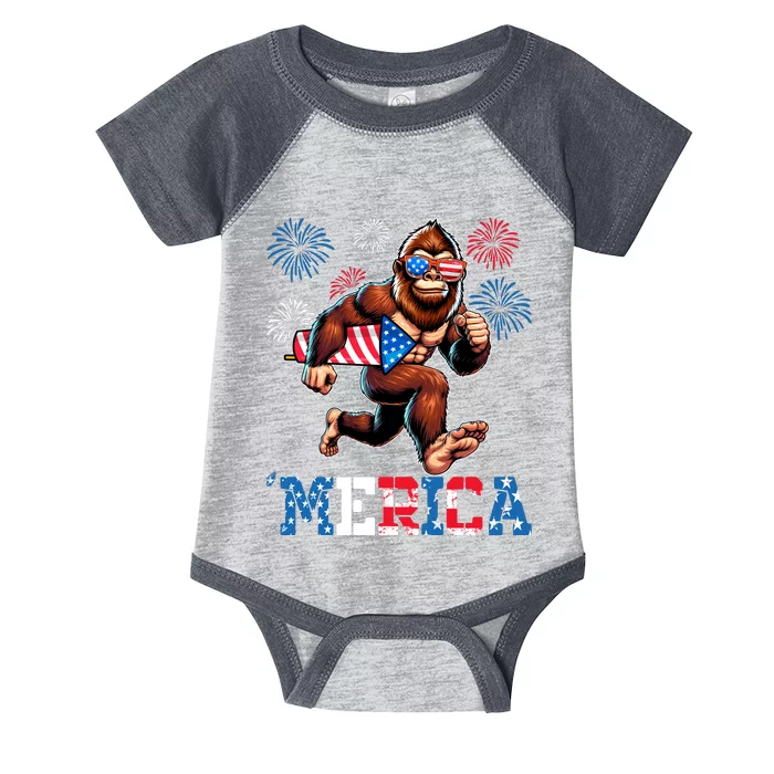 Bigfoot Fireworks 4th Of July Men Sasquatch American Flag Infant Baby Jersey Bodysuit