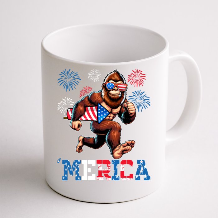 Bigfoot Fireworks 4th Of July Men Sasquatch American Flag Front & Back Coffee Mug