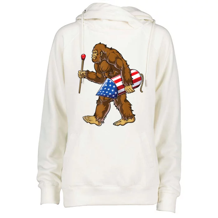 Bigfoot Fireworks 4th Of July Sasquatch American Flag Us Womens Funnel Neck Pullover Hood