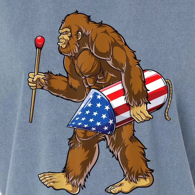 Bigfoot Fireworks 4th Of July Sasquatch American Flag Us Garment-Dyed Women's Muscle Tee