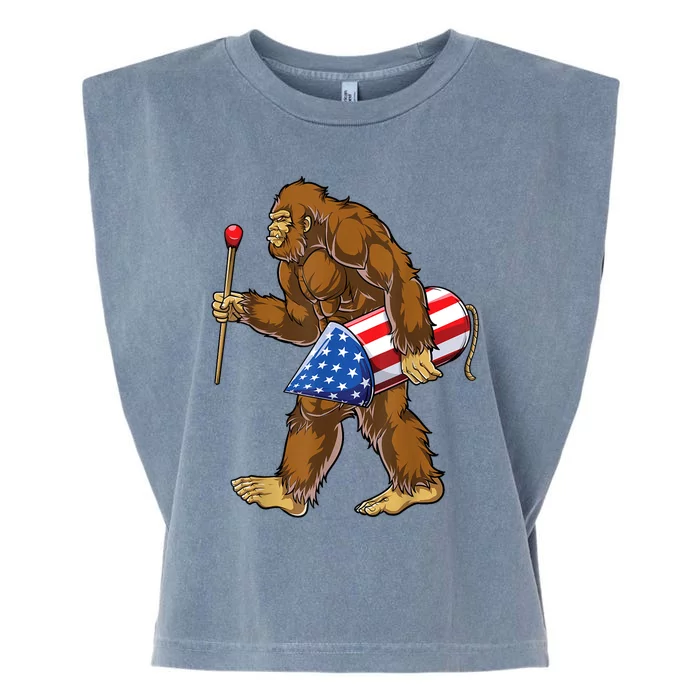 Bigfoot Fireworks 4th Of July Sasquatch American Flag Us Garment-Dyed Women's Muscle Tee