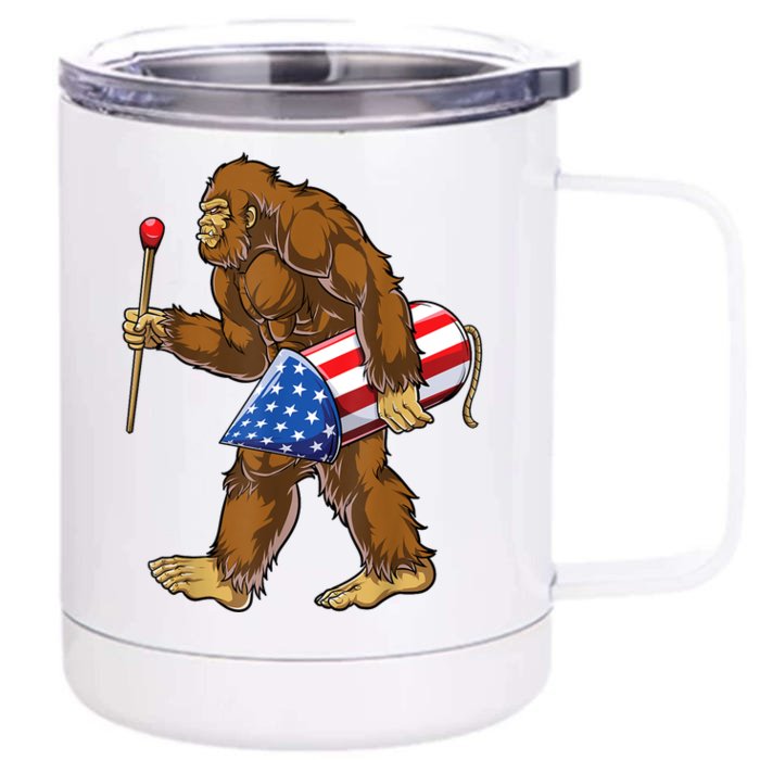 Bigfoot Fireworks 4th Of July Sasquatch American Flag Us Front & Back 12oz Stainless Steel Tumbler Cup