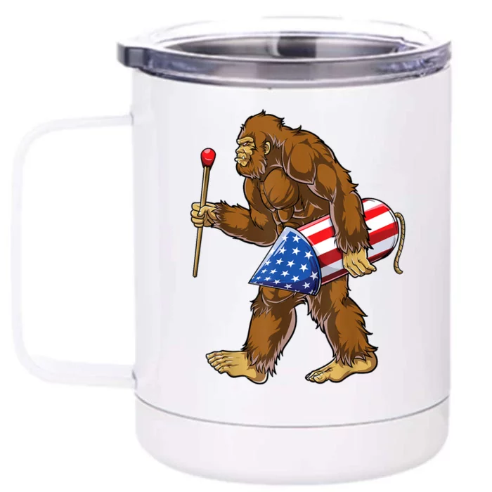 Bigfoot Fireworks 4th Of July Sasquatch American Flag Us Front & Back 12oz Stainless Steel Tumbler Cup