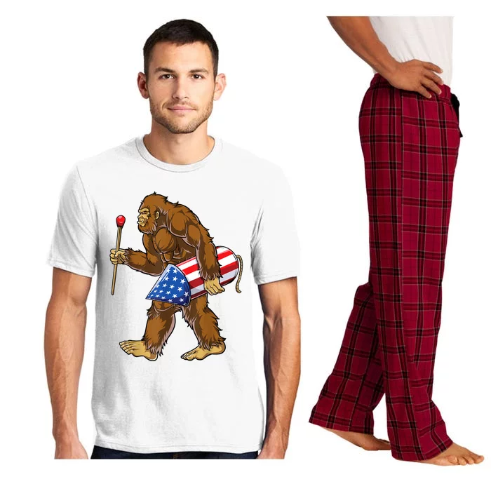 Bigfoot Fireworks 4th Of July Sasquatch American Flag Us Pajama Set