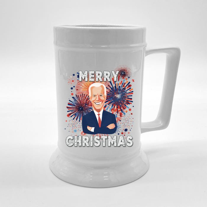 Biden Funny 4th Of July Merry Christmas Graphic Cool Gift Front & Back Beer Stein