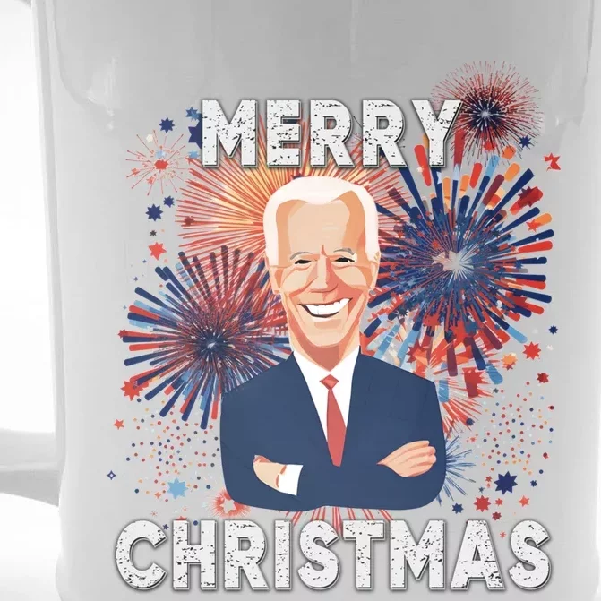 Biden Funny 4th Of July Merry Christmas Graphic Cool Gift Front & Back Beer Stein