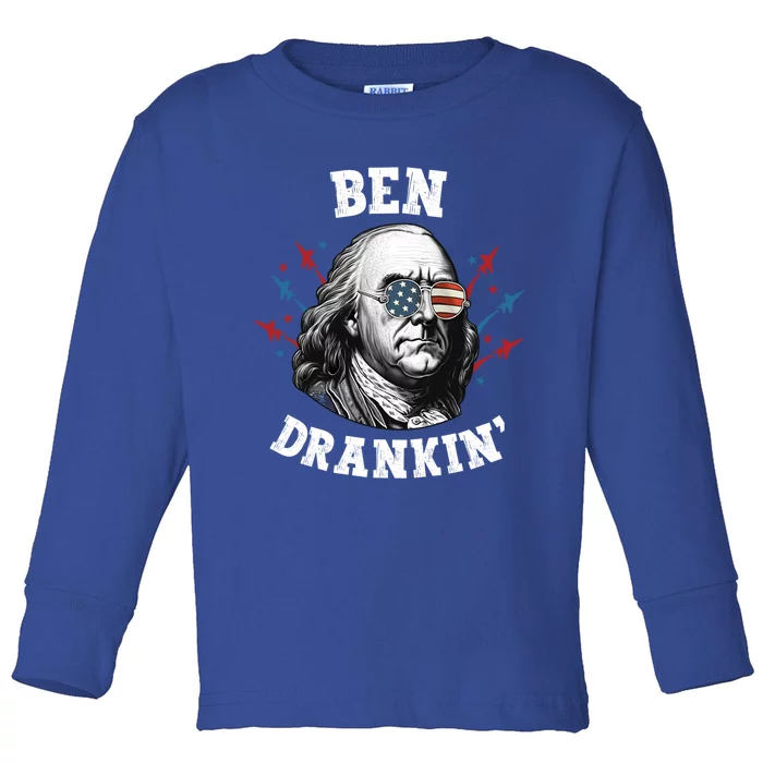 Ben Franklin 4th Of July American Flag Ben Drankin Gift Toddler Long Sleeve Shirt