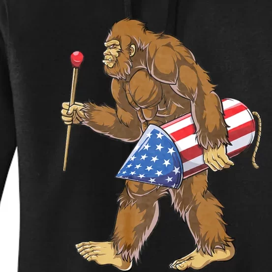 Bigfoot Fireworks 4th Of July Sasquatch American Flag Us Women's Pullover Hoodie