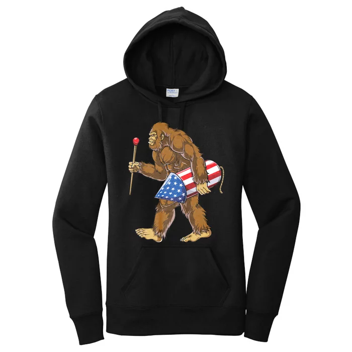 Bigfoot Fireworks 4th Of July Sasquatch American Flag Us Women's Pullover Hoodie